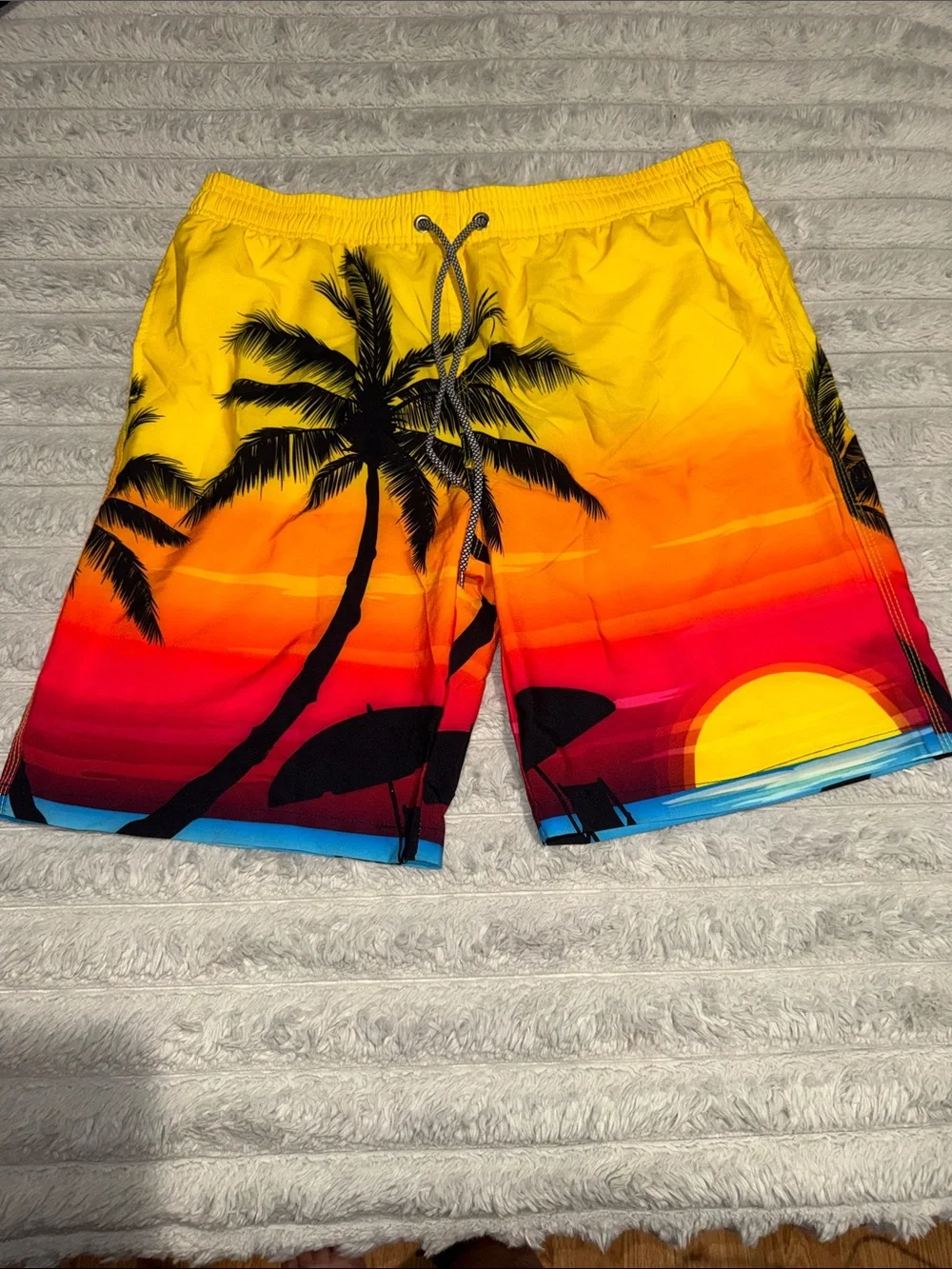 Men's Sunset Palm Swim Board Shorts - Yellow & Orange
